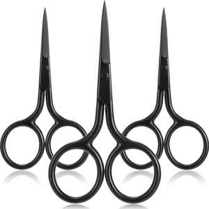 3 Pack Mini Beauty Stainless Black Grooming Scissors Pointed Nose Mustache Eyebrow Trimmer Pack for Facial Hair Trimming